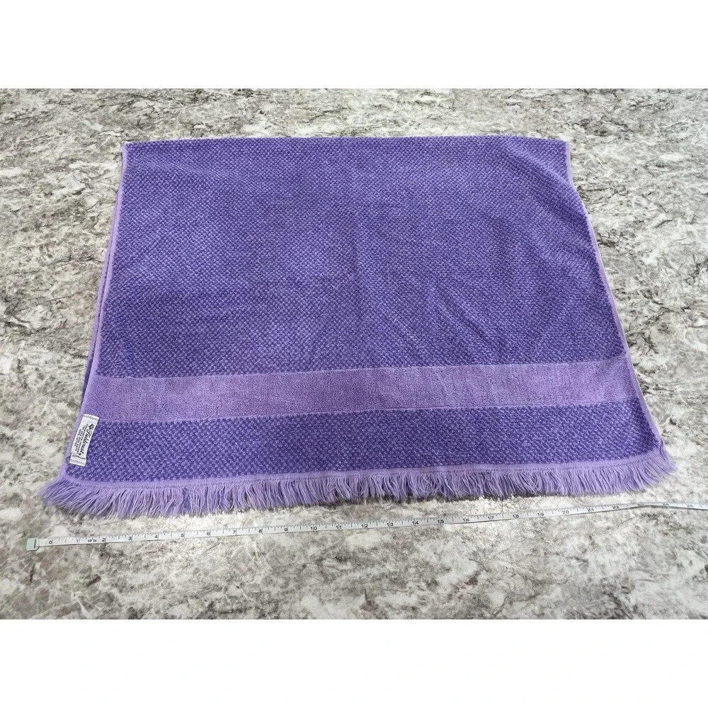 Fieldcrest Purple Cloth Cotton Fringe Towels 3 Piece Set Hand Bath MCM Vintage